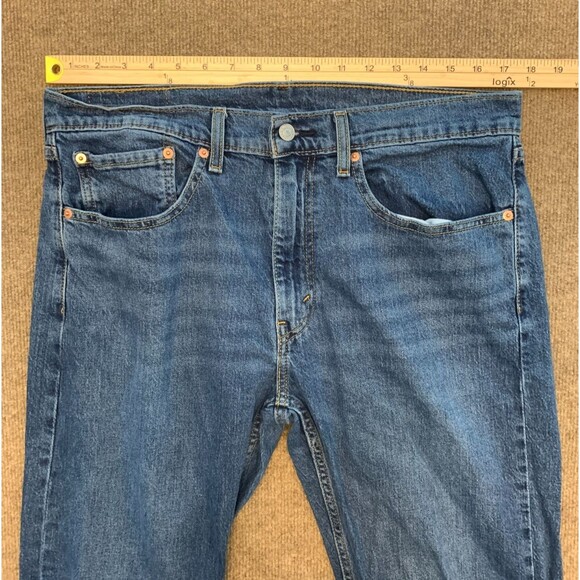 Levis 505 Jeans Mens 34x30 Straight Leg Whiskered Dark Wash Cotton Denim - Picture 3 of 9